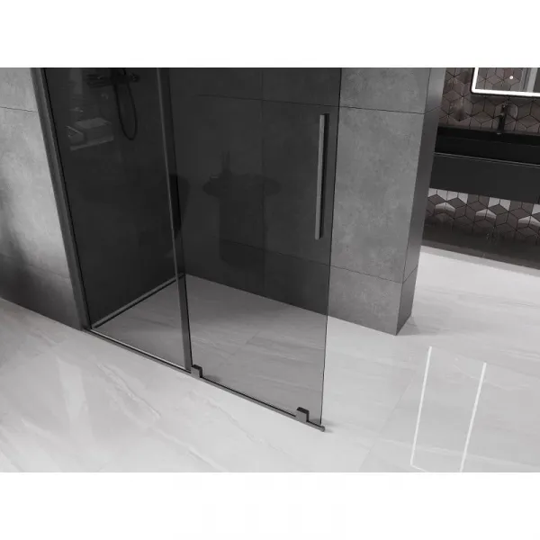 MEXEN/S - Velar Sprchová zástena posuvná Walk-in 160 x 200, grafit 8 mm, grafit kartáčovaná 871-160-000-43-66