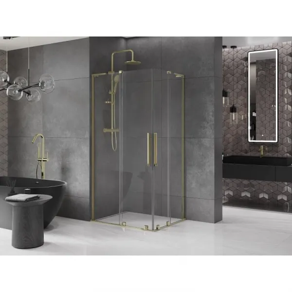 MEXEN/S - Velar L Duo sprchovací kút, posuvné dvere 90 x 80, transparent, zlato 871-090-080-02-03-50