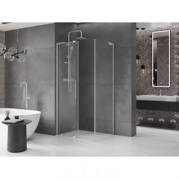 MEXEN/S - Velar L sprchovací kút, posuvné dvere 100 x 85, transparent, nikel kartáčovaný 871-100-085-03-97