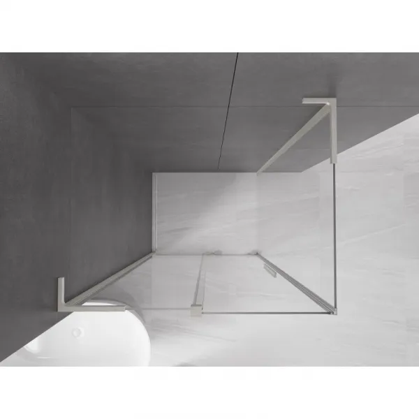 MEXEN/S - Velar L sprchovací kút, posuvné dvere 100 x 80, transparent, nikel kartáčovaný 871-100-080-03-97