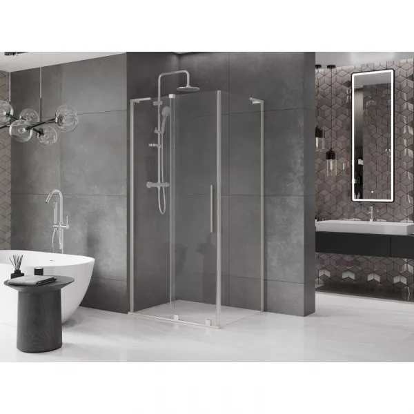 MEXEN/S - Velar L sprchovací kút, posuvné dvere 100 x 85, transparent, nikel kartáčovaný 871-100-085-03-97