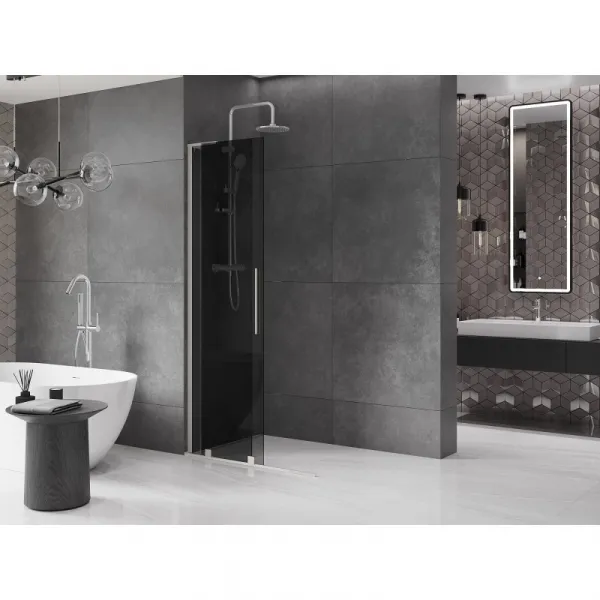 MEXEN/S - Velar L Sprchová zástena posuvná Walk-in 90 x 200, grafit 8 mm, nikel kartáčovaný 871-090-003-43-97