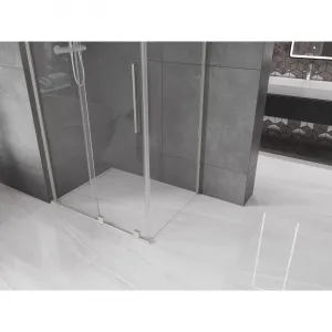 MEXEN/S - Velar L sprchovací kút, posuvné dvere 100 x 85, transparent, nikel kartáčovaný 871-100-085-03-97