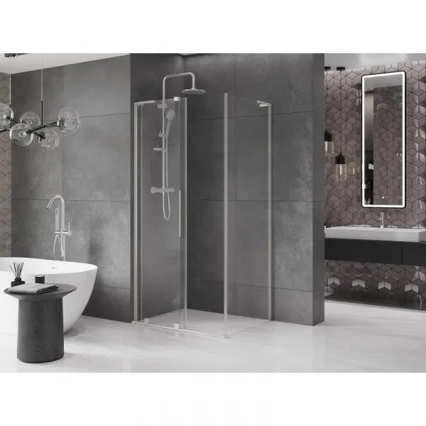 MEXEN/S - Velar L sprchovací kút, posuvné dvere 100 x 70, transparent, nikel kartáčovaný 871-100-070-03-97