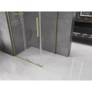 MEXEN/S - Velar L sprchovací kút, posuvné dvere 100 x 85, transparent, zlato kartáčovaná 871-100-085-03-55