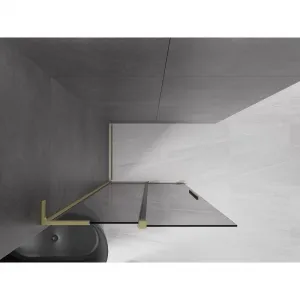 MEXEN/S - Velar L Sprchová zástena posuvná Walk-in 90 x 200, grafit 8 mm, zlato kefovaná 871-090-003-43-55