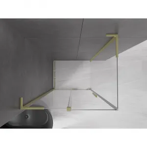 MEXEN/S - Velar L sprchovací kút, posuvné dvere 100 x 85, transparent, zlato kartáčovaná 871-100-085-03-55