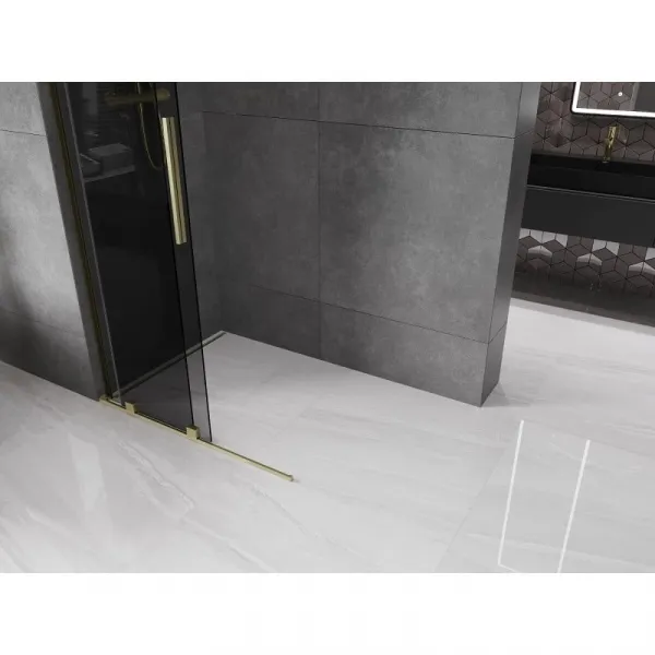MEXEN/S - Velar L Sprchová zástena posuvná Walk-in 100 x 200, grafit 8 mm, zlato kefovaná 871-100-003-43-55