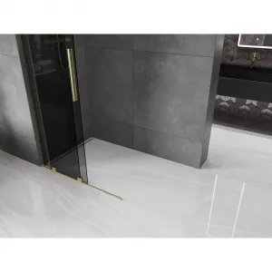 MEXEN/S - Velar L Sprchová zástena posuvná Walk-in 100 x 200, grafit 8 mm, zlato kefovaná 871-100-003-43-55