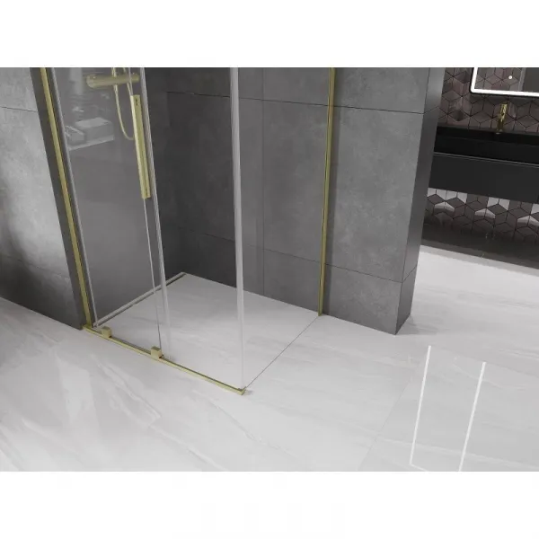 MEXEN/S - Velar L sprchovací kút, posuvné dvere 100 x 85, transparent, zlato kartáčovaná 871-100-085-03-55