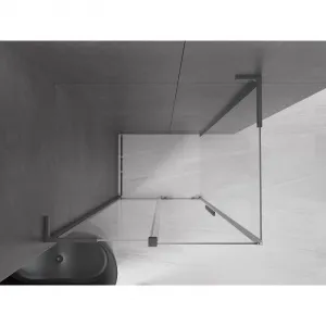 MEXEN/S - Velar L sprchovací kút, posuvné dvere 110 x 80, transparent, grafit kartáčovaná 871-110-080-03-66