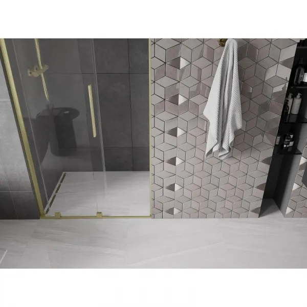 MEXEN/S - Velar L posuvné sprchové dvere 100, transparent, zlatá kartáčovaná 871-100-003-01-55