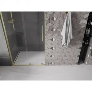 MEXEN/S - Velar L posuvné sprchové dvere 100, transparent, zlatá kartáčovaná 871-100-003-01-55
