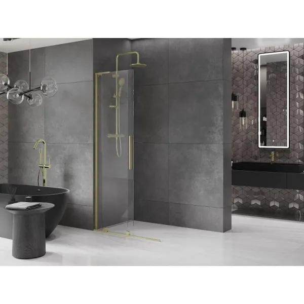 MEXEN/S - Velar L Sprchová zástena posuvná Walk-in 120 x 200, transparent 8 mm, zlato kefovaná 871-120-003-03-55