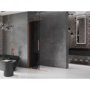 MEXEN/S - Velar L Sprchová zástena posuvná Walk-in 90 x 200, grafit 8 mm, meď kartáčovaná 871-090-003-43-65