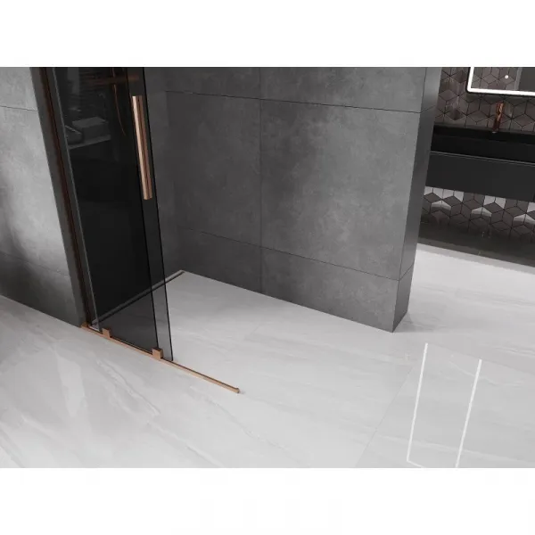 MEXEN/S - Velar L Sprchová zástena posuvná Walk-in 90 x 200, grafit 8 mm, meď kartáčovaná 871-090-003-43-65
