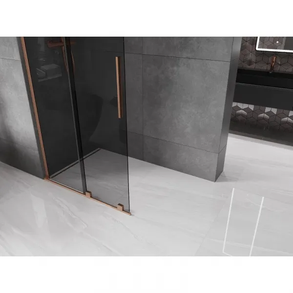 MEXEN/S - Velar L Sprchová zástena posuvná Walk-in 90 x 200, grafit 8 mm, meď kartáčovaná 871-090-003-43-65