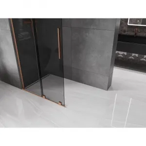 MEXEN/S - Velar L Sprchová zástena posuvná Walk-in 90 x 200, grafit 8 mm, meď kartáčovaná 871-090-003-43-65