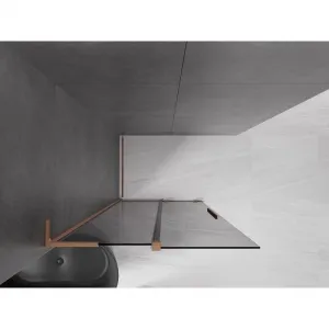 MEXEN/S - Velar L Sprchová zástena posuvná Walk-in 90 x 200, grafit 8 mm, meď kartáčovaná 871-090-003-43-65