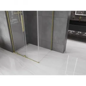 MEXEN/S - Velar L sprchovací kút, posuvné dvere 100 x 80, transparent, zlato kartáčovaná 871-100-080-03-55