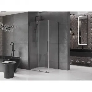 MEXEN/S - Velar L sprchovací kút, posuvné dvere 110 x 80, transparent, grafit kartáčovaná 871-110-080-03-66