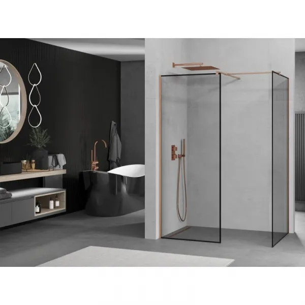 MEXEN/S - Kioto Sprchová zástena Walk-in 80 x 80, čierny vzor, meď kartáčovaná 800-080-202-65-70-080