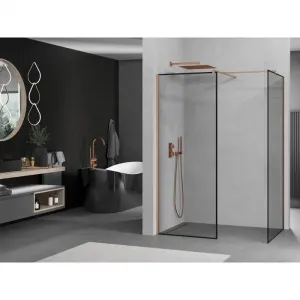 MEXEN/S - Kioto Sprchová zástena Walk-in 80 x 80, čierny vzor, meď kartáčovaná 800-080-202-65-70-080