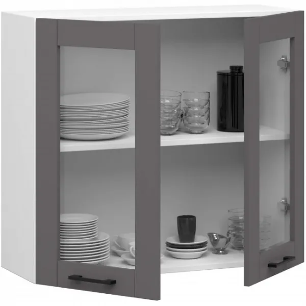Ak furniture Závěsná kuchyňská skříňka OLIVIE W 80x72 cm matná bílá/matná grafitově šedá