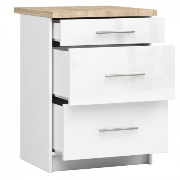 Ak furniture Kuchynská skrinka Olivie S 60 cm 3S biela/biely lesk/dub sonoma