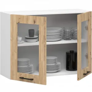Ak furniture Závěsná kuchyňská skříňka OLIVIE W 80x58 cm matná bílá/dub artisan