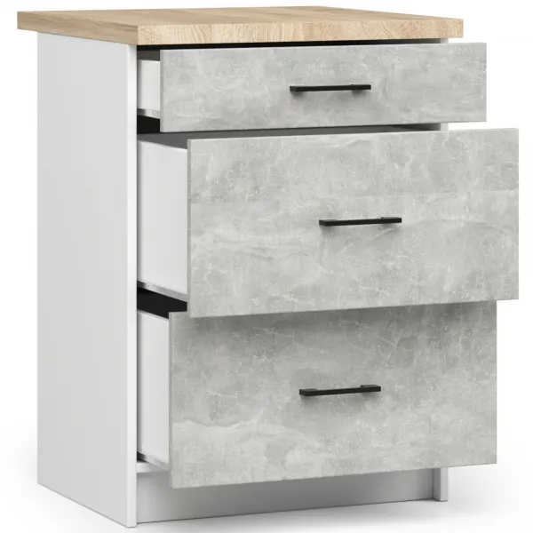 Ak furniture Kuchyňská skříňka Olivie S 60 cm 3S bílá/beton/dub sonoma