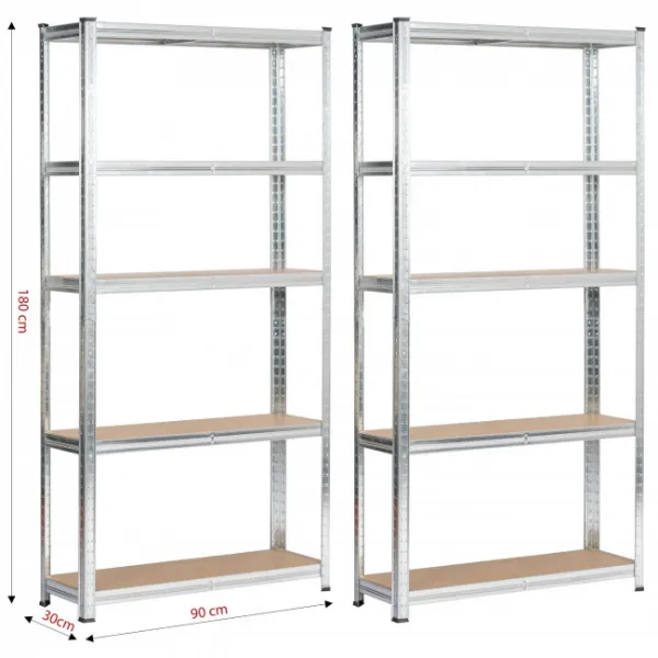 Set 2 kovových regálov 90x30x180 cm strieborný