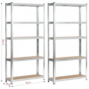 Set 2 kovových regálov 90x30x180 cm strieborný