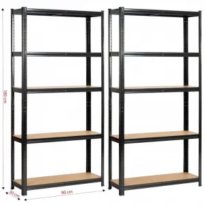 Set 2 kovových regálov 90x30x180 cm čierny