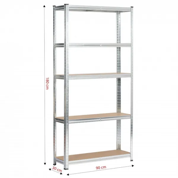 Kovový regál 90x30x180 cm strieborný