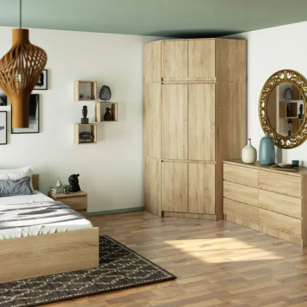 Ak furniture Rohová šatní skříň CLP 100 cm 6D dub sonoma