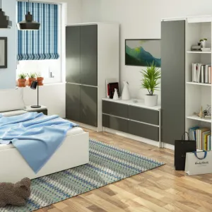 Ak furniture Šatní skříň CLP S90/4D bílá/grafitová