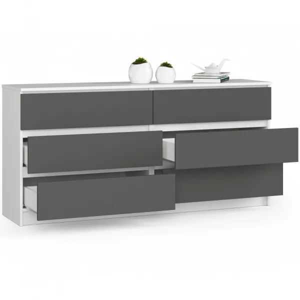 Ak furniture Komoda Kuba 160 cm 6 zásuviek biela/grafitová