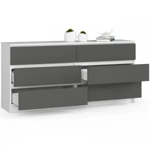 Ak furniture Komoda Kuba 160 cm 6 zásuviek biela/grafitová