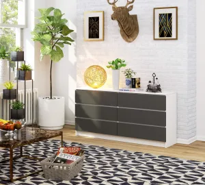 Ak furniture Komoda Kuba 160 cm 6 zásuviek biela/grafitová