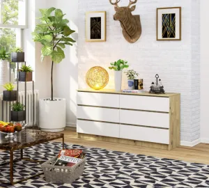 Ak furniture Komoda Kuba 160 cm 6 zásuviek dub artisan/biela