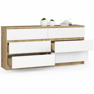 Ak furniture Komoda Kuba 160 cm 6 zásuviek dub artisan/biela
