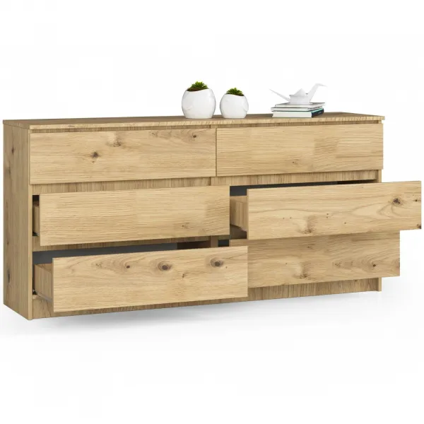 Ak furniture Komoda Kuba 160 cm 6 zásuviek dub artisan
