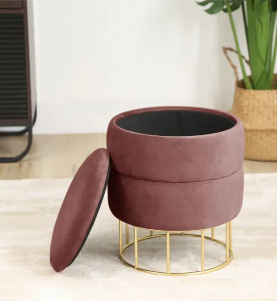 Ak furniture Taburet ELZA samet růžový