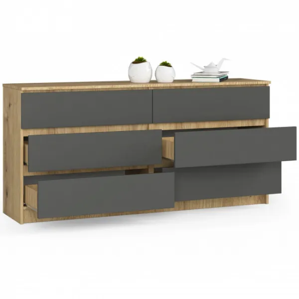 Ak furniture Komoda Kuba 160 cm 6 zásuviek dub artisan/grafit