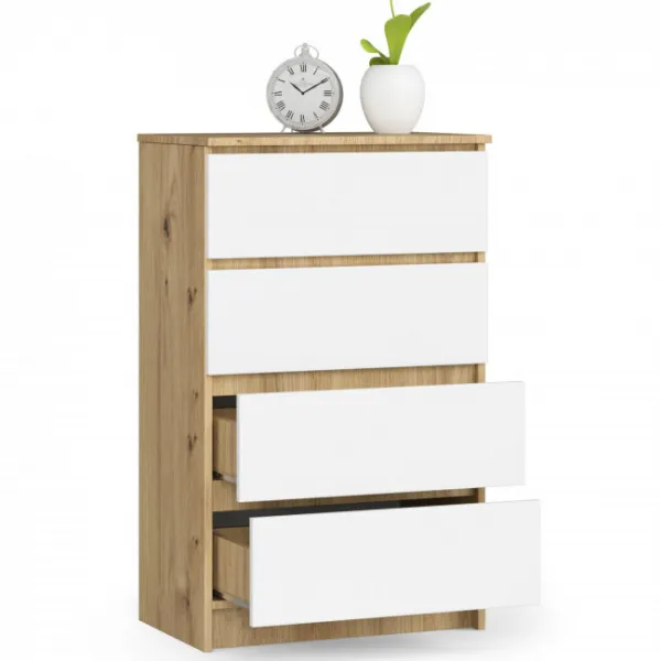 Ak furniture Komoda Kuba 60 cm - 4 zásuvky dub artisan/biela