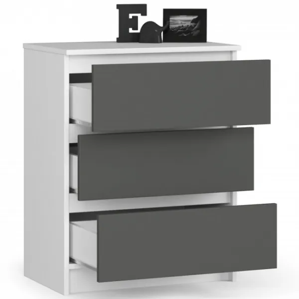 Ak furniture Komoda Kuba 60 cm - 3 zásuvky biela/grafitová