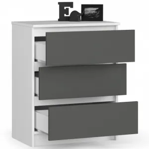 Ak furniture Komoda Kuba 60 cm - 3 zásuvky biela/grafitová