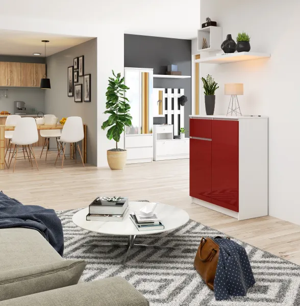 Ak furniture Komoda Kiara 80 cm 2 skrinky a 1 zásuvka biela/červená