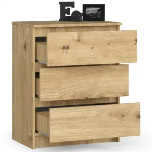 Ak furniture Komoda Kuba 60 cm - 3 zásuvky dub artisan
